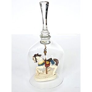 Vintage‎ White Carousel Horse Bell Glass Crystal Cut Multicolor M1036